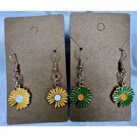 Bundle Of Two Handmade Dangly Yellow and Green Flower Earrings - Picture 1 of 5